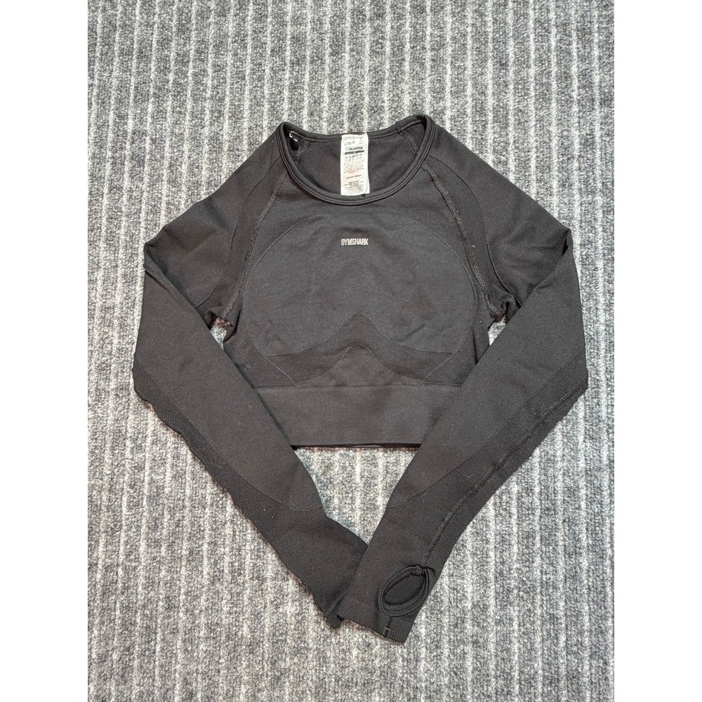Gymshark Long Sleeve Crop Womens Small‎ Black Vital Seamless 2.0 Sporty Workout